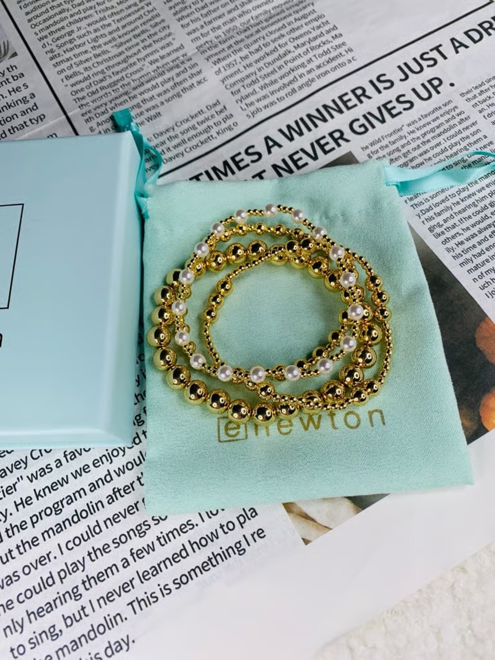 Newton Gold Pearl Layered Bracelet Set